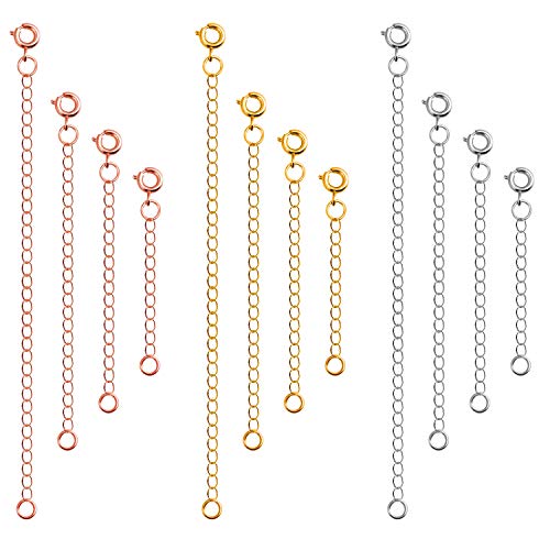 Jewelry Extenders for Necklaces, Anezus 12pcs Necklace Extenders, Chain Extenders for Necklace, Bracelet and Jewelry Making (Assorted Sizes & Colors) - color: Silver, Gold and Rose Gold