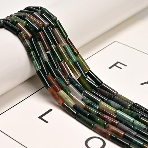 29 Pcs 4x13mm Natural Green Indian Agate Stone Bead India Cylinder Tube Spacer Beads for Jewelry Making Mens Bracelets Keychain DIY - color: Indian Agate, size: 4x13mm