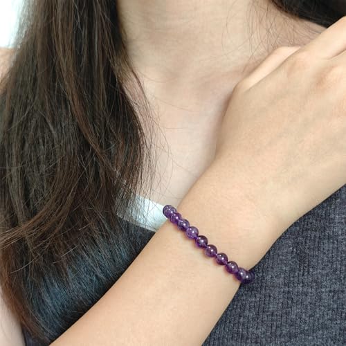 Natural Healing Gemstone Bracelet Handmade Yoga Stretch Elastic Bracelet Stress Relief Crystal Jewelry for Men and Women - color: Amethyst (Love Guardian), size: 6mm