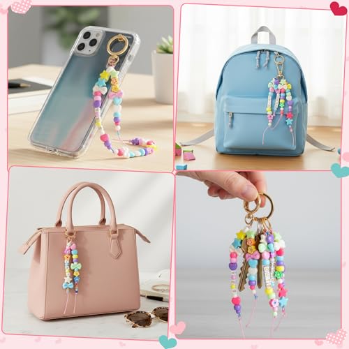 WATINC DIY Keychain Making Kit with Tools - 980PCS Craft Supplies with Charms, Alphabet Beads, Key Rings, Clips, Scissors to Make Bag Charms, Lip Gloss Organize Keychain, Jewelry Gifts for Teens