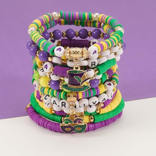 Twinfree Bohemia Beaded Bracelet for Women, Polymer Clay Stretch Bracelets - color: color 29