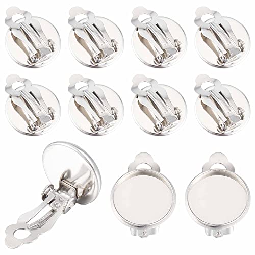 SUNNYCLUE 1 Box 50Pcs Clip on Earrings Findings Earring Cabochon Settings Stainless Steel Earring Converters Round Flat Back Tray Earring Clips for Non Pierced Ears Women Jewelry Making DIY Crafts - color: 50pcs Stainless Steel Earring Clips