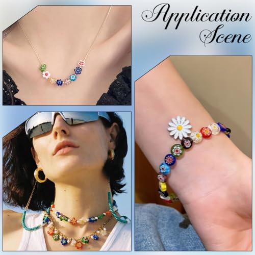 1 Box 160pcs 8 Styles Blue Millefiori Lampwork Beads Handmade Flower Heart Evil Eye Flat Round Glass Loose Spacer Bead Charm Bulk for Jewelry Making Bracelets Necklaces DIY Craft Supply
