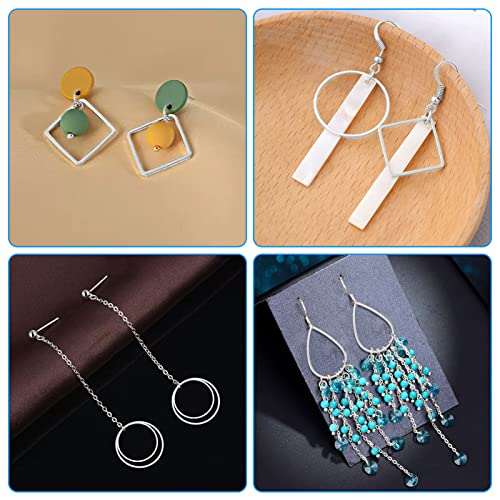 Ximalun 120Pcs Earring Hoops for Jewelry Making,Earring Finding Hypoallergenic Earrings Beading Hoop Bulk Open Bezel Pendant Frame Teardrop Square Round Circle Earrings Making Supplies for DIY Crafts - color: Silver