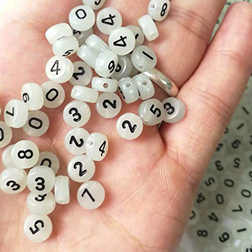 Amaney 500pcs Number Beads 7x4mm Mixed Number Beads Acrylic Round Shape Loose Beads (Glowing in the Dark) - color: Glow, size: 7x4mm