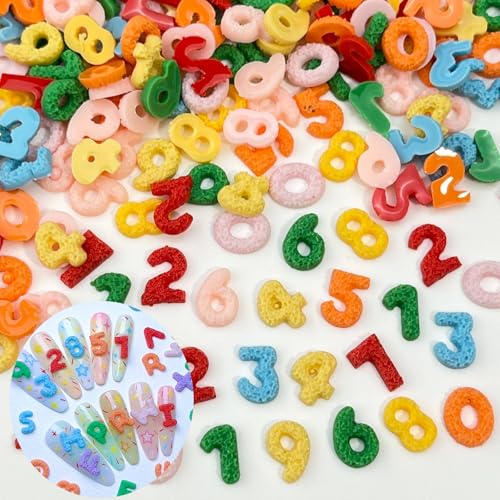 200 Pcs Number Nail Art Charms, CYHYII 3D Mixed Candy Colorful Number Resin Nail Rhinestones Nail Gems DIY Manicure Nail Decoration Accessories for Women Girls - color: 200p number charm