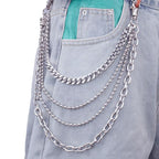 Layered Punk Pants Chain for Men Women, Gothic Hip Hop Jean Chain Wallet Chain Biker Trouser Chain, Goth Emo Fashion Keychain Accessories - color: 4L-Silver Chain