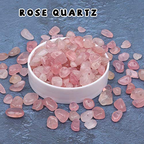 500 pcs Natural Chip Stone Beads, Rose Quartz 5-8 mm Irregular Gemstones Healing Crystal Loose Rocks Bead Hole Drilled for Jewelry Making Bracelet - color: Rose Quartz