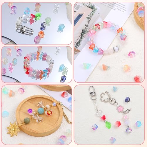 100PCS Glass Bellflower Beads, Colorful Trumpet Flower Beads for Jewelry Making, Cute Floral Beaded Charms for DIY Necklace, Earrings, Bracelets, Crafts (11mm)