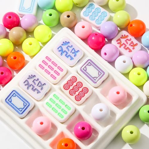 16mm Acrylic Color Beads Chunk Bubblegum Beads Beads for Pens,Mahjong Beads,Jumbo Plastic Beads for Necklace Jewelry Bracelets DIY Crafts Making (Color) - color: color