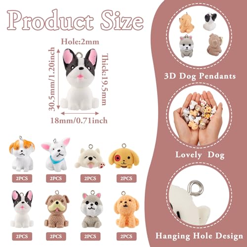 Beadthoven 16Pcs Resin Dog Charms 8 Styles 3D Opaque Dog Pendants Cute Cartoon Puppy Dangle Charms Lovely Animal Pendants for DIY Earrings Necklace Bracelets Keychains Jewelry Making Supplies - color: Mixed Color