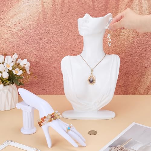 UNICRAFTALE 2pcs Jewelry Mannequin Displays Set White Resin Side Body Model Bust Shaped Jewelrys Necklace Display Stands and Mannequin Hand Bracelet Necklace Ring Display Stand for Jewelry Displays - color: White