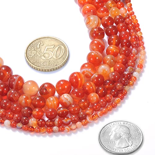 62Pcs Natural Crystal Beads Stone 6mm Red Stripe Onyx Agates Gemstone Round Loose Energy Healing Beads for Bracelet Necklace Earrings Jewelry Making - color: Red, size: 6MM