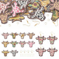 40pcs Wooden Cow Head Charms Western Style Flower Printed Ox Head Pendants & 50pcs Earring Hooks & 50pcs Jump Rings for Boho Earring DIY Jewelry Making - color: Cow Head