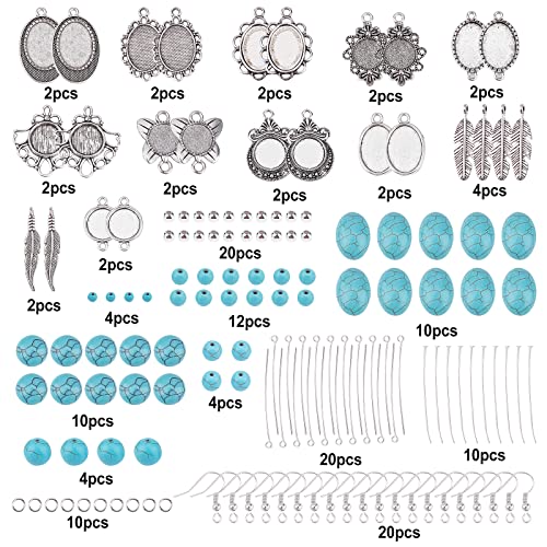 SUNNYCLUE 1 Box DIY 10 Pairs Turquoise Bead Earrings Making Kit Alloy Enamel Leaf Pendants Charms with Turquoise Beads Eye Pin & Earring Hooks for DIY Earring Jewelery Making, Antique Silver - color: 1 Box Diy 10 Pairs Turquoise Bead Earrings Kit