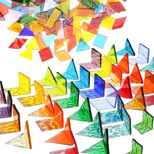 Lanyani Extra-Large Size Transparent Glass Mosaic Tiles for Crafts, Textured Stained Glass Mosaic Tiles Pieces 2 Pounds Bulk, Vibrant Cathedral Tiles for Mosaic DIY - color: XL/2lb /300pcs