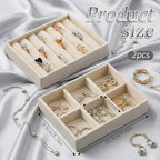Velvet Jewelry Organizer Small Jewelry Tray Set Box Stackable Velvet Organizer Tray Drawer Inserts Ring Box Flat Stacking Trays Display Case for Earrings Rings Necklaces (Set 2,Beige)