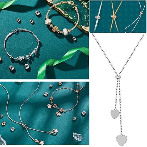 PH PandaHall 30pcs Stainless Steel Stopper Rondelle Spacer Beads with Rubber Inside, Fit Adjustable Slider Chain, Jeweley Bracelet Necklace Making