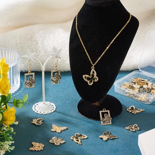 Craftdady Crystal Rhinestone Pendants Butterfly Heart Rhombus Bowknot Earring Charms Alloy Enamel Metal Pendants Light Gold Bracelet Charms for DIY Craft Necklace Jewelry Making - color: Black Butterfly