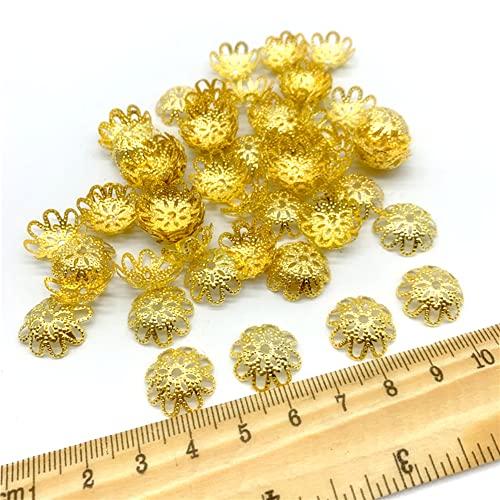 500PCS 10mm Gold Tone Flower Bead Caps Hollow Flower Bead Caps for Jewelry Making (Gold) - color: gold