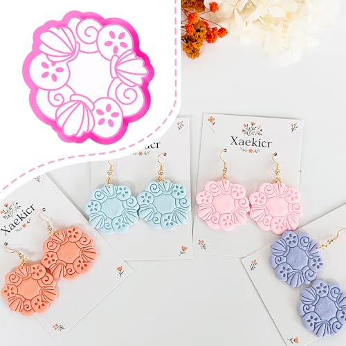 Xaekicr Floral Wreath Polymer Clay Cutters for Earrings – Clay Earring Cutters Set with Nature Pattern, Clay Tools for DIY Jewelry Making - color: Q color