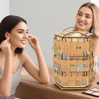 Rotating Earring Display Stand for Vendors, 48 Hooks Hexagon Bamboo Jewelry Holder, Large Capacity Jewelry Storage Showing Rack for Selling, Store, Home, Necklace Bracelet Keychain, 3 Tiers