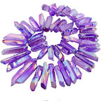 rockcloud Natural Rock Crystal Points Titanium Coated Clear Quartz Sticks Spikes Top Drilled 15 inch Strand,Light Purple - color: #13-Light Purple