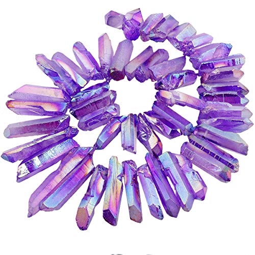 rockcloud Natural Rock Crystal Points Titanium Coated Clear Quartz Sticks Spikes Top Drilled 15 inch Strand,Light Purple - color: #13-Light Purple