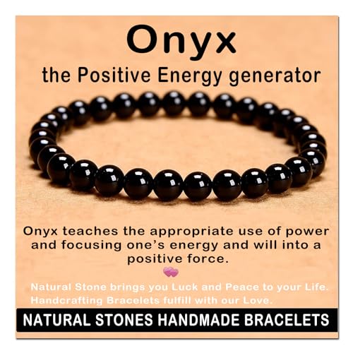 AD Beads Handmade Gemstone Stretch Elastic Bracelet Crystal Healing Reiki Nature's Beauty and Spiritual Essence Unisex - color: Black Onyx, size: 6mm
