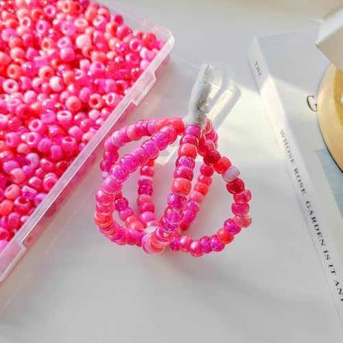 Plastic Pony Beads for Jewelry Making, 1200 Pieces, Multi-Color, 0.35 x 0.22 inch, DIY Craft Beads for Bracelets and Hair Braids (Rose) - color: Rose