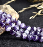 ABCGEMS Minas-Gerais Chevron Banded Amethyst Beads from Brazil (Ethically-Sourced from the Minas Gerais State, Particularly in Regions Like Minas Novas & Araçuaí) Smooth Round 10mm - color: Purple Chevron Amethyst (From Brazil)
