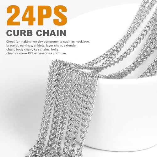 Cadikez 24PCS Stainless Steel Curb Chain Necklace Bulk, 2mm 18inch Stainless Steel Finished Flat Twisted Link Chains for Necklace Jewelry Making - color: 2.0mm Stainless Steel