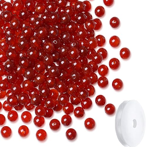 Natural Carnelian Beads 100Pcs 8mm Red Crystal Beads Loose DIY Round Stone Bead for Bracelet Necklace Earrings Making - color: B-Red Agate, size: 100pcs