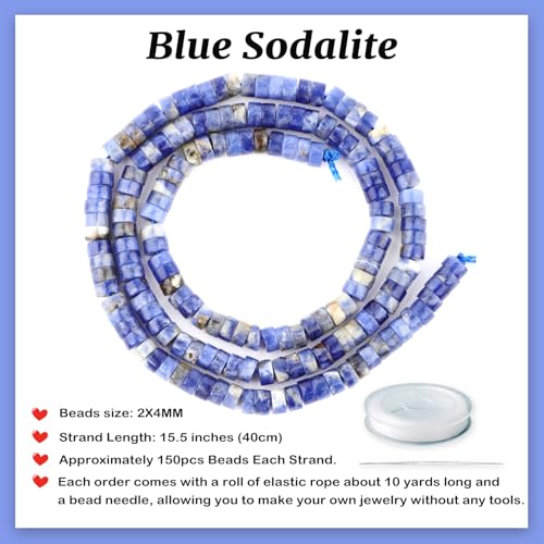 Natural Blue Sodalite Heishi Spacer Beads Loose Semi Precious Flat Round Gemstone Disc Shape Stone for Beading Jewelry Making 4x2mm 15.5" - color: Blue Sodalite