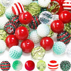 Exway 48 Pcs 20mm Red Green Acrylic Resin Rhinestone Bubblegum Beads, Round, Large, Sparkly Craft Beads for Pen, Beadable Keychain, Bracelet, Necklace, DIY Jewelry Making Supplies - color: Christmas