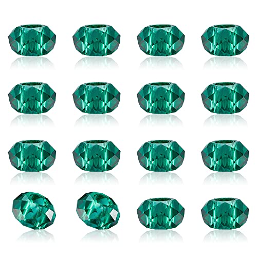100Pcs Teal Glass Faceted European Beads Crystal Rondelle Large Hole Loose Spacer Beads Slide Charms No Metal Core 14x8mm for DIY Bracelet Necklace Jewelry Making Hole:5mm - color: Teal