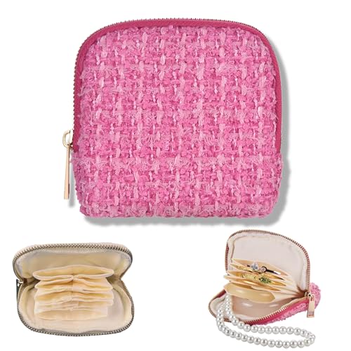 Small Travel Jewelry Case, Soft Velvet Organizer Pouch for Bangles, Bracelets, large Earrings, Beaded necklaces, Anti-Scratch & Portable Jewelry Bag Holder for Daily Use & Gift (Raspberry Pink) - color: Raspberry Pink