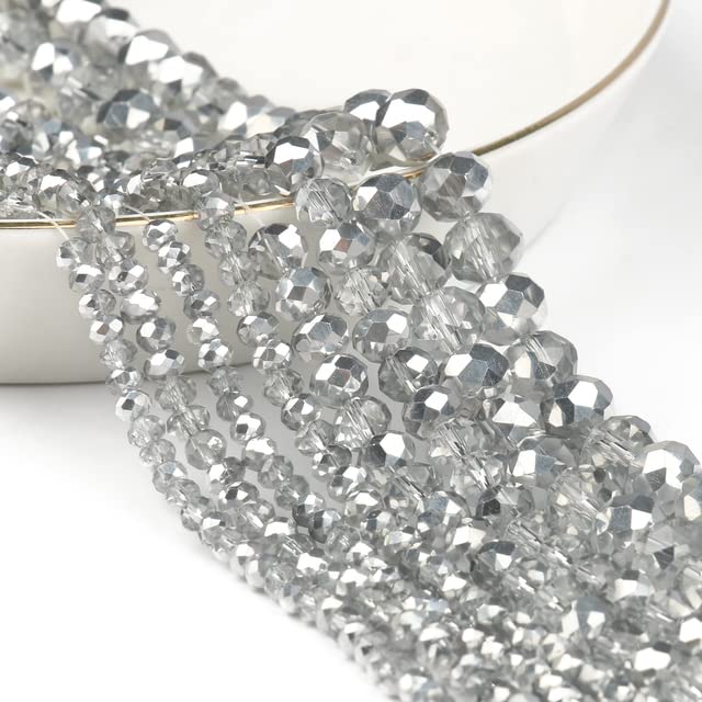 415pcs Rondelle Crystal Glass Beads 2mm 4mm 6mm 8mm Mixed Sizes, Faceted Briolette Spacer Czech Seed Loose Beads for DIY Jewelry Making (Half Silvery) - color: Half Silvery