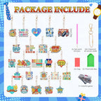 Huquary 24 Sets Father's Day Diamond Art Painting Keychains Kits 5D Dad Diamond Art Keyrings Charm Pendants for Adults Dad DIY Craft Gifts for Father's Day Daddy Birthday Party Favors Bags Decor - style: Dad