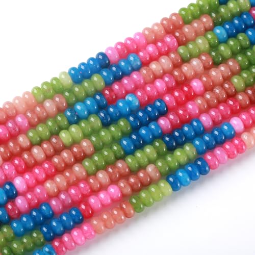 76pcs 5x8mm Natural Stone Colorful Tourmaline Jade Rondelle Spacer Loose Beads Abacus Disk Stone Round Loose Gemstone Beads for Jewelry Making DIY Bracelet Necklace - color: Colorful jade Stone