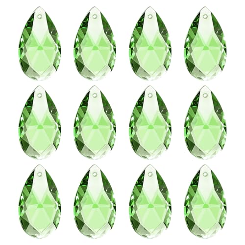 PATIKIL K9 Crystal Pendants Teardrop Beads, 12 Pack 28mm Chandelier Prisms Parts Hanging Beads DIY Lamp for Arts Crafts Decoration, Light Green - color: Light Green