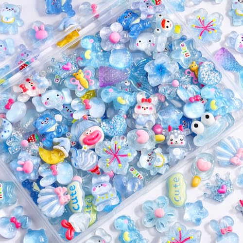 TINKRSTUFF 100PCS Blue Slime Charms Cute Jelly Flatback Resin Charms For Slime, Random Kawaii Decoden Charm for Embellishments Phone Junk Case Charm Bulk,Hairpins Scrapbooking Crafting & DIY Decor - color: Blue-100Pcs