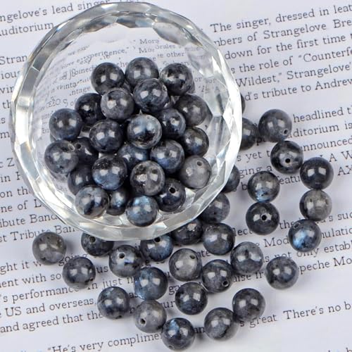 100pcs Natural Stone Beads 8mm Black Larvikite Round Genuine Real Stone Beading Loose Gemstone Hole Size 1mm DIY Charm Smooth Beads for Bracelets Necklaces Earrings Jewelry Making Crafts - color: Black Larvikite