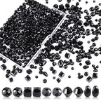 Crystal Beads, 600pc Rondelle Jewelry Glass Beads Bulk, Assorted; 4/6/8mm Black - color: Black