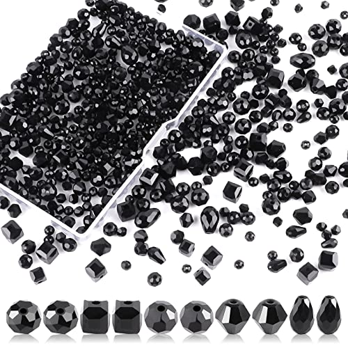 Crystal Beads, 600pc Rondelle Jewelry Glass Beads Bulk, Assorted; 4/6/8mm Black - color: Black