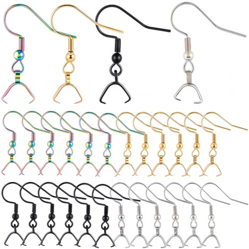 SUNNYCLUE 1 Box 40Pcs Earring Hooks Stainless Steel Ear Wires Fish Hooks Pinch Bails Earrings Hooks Bulk Hypoallergenic Earring Findings Black Rainbow Golden Earring Components for Jewelry Making - style: Earring Hook 1
