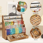 Pinzoveco Bracelet Holder, 3 Tier Rustic Bracelet Holder Display with 2 Tier Earring Organizer, 5 Tier Wooden Jewelry Display for Vendors, Home and Store