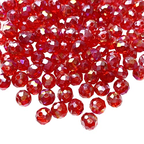 Jmassyang 6mm Briolette Rondelle Faceted AB Crystal Glass Beads for Jewelry Making Bracelets Necklaces Earrings (Red AB, 450pcs) - color: Red AB, size: 4x6mm