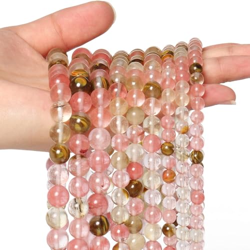 About 60pcs 6mm Natural Stone Beads Fire Cherry Quartz Beads Energy Crystal Power Gemstone for Jewelry Making, DIY Bracelet Necklace - color: Fire Cherry Quartz, size: 6mm