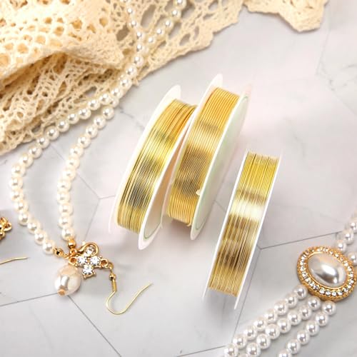 Mixweer 15 Pcs 5 Size Copper Wire 18 20 22 26 32 Gauge Tarnish Resistant Jewelry Wire for Jewelry Making 121 Yard Metal Beading Crafting (Gold) - color: Gold